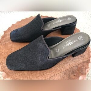 Black/Charcoal Grey Shimmery Slip-On Mules.